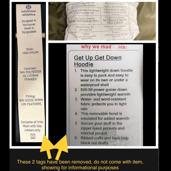 Lululemon Men’s Get Up Get Down Goose Down Hoodie Full Zip Jacket Moss Green Med - Picture 6 of 12